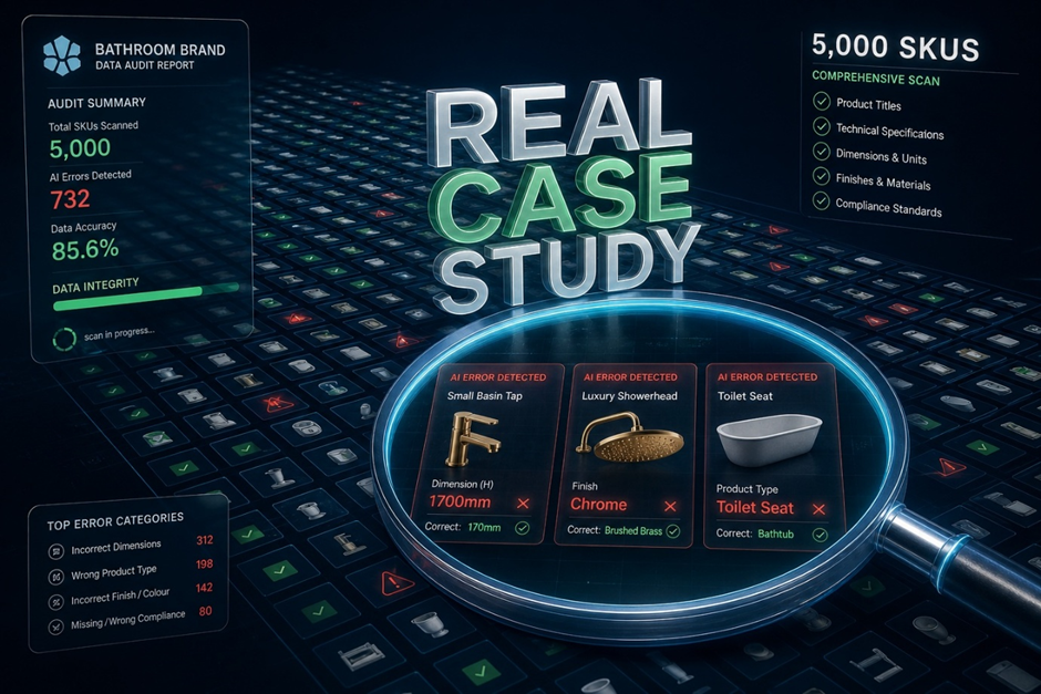 Real case study: identifying AI errors in bathroom product sizes and finishes.